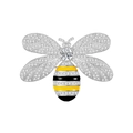 Bee brooch with silver plating, yellow enamel body, and micro-set sparkling crystals - Silver Pave Zircon Yellow & Black Enamel Bee (K1196)