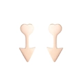 Rose gold cupid arrow heart stud earrings with a polished metallic finish on white background - 427 Heart Arrow / Rose Gold