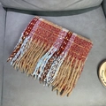 Winter-Karoschal mit Mohair-Textur in Rot, Braun und Beige mit langen Fransen - Sternenhimmel Stil / Rotbraun