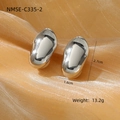 Irregular silver titanium steel stud earrings with pebble shape and mirror finish - Irregular Oval Stud Earrings (NMSE-C335-2) / Silver