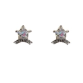 Sheriff badge star earrings with shimmering opal stone in polished silver finish - Sheriff Star / Silver