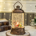 Lanterna natalizia vintage in bronzo con Babbo Natale ed effetto neve decorativa - Babbo Natale Bronzo