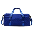 Blue plaid large capacity travel duffel bag with adjustable strap and top handles - Blue