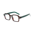 Retro square sunglasses with dark brown frame and translucent forest green temples - Green Frame White Lens