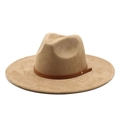 Chapeau fedora classique en daim kaki avec bande en cuir élégante pour l'automne et l'hiver - M(56-59CM) / Daim / Chameau