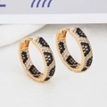Golden hoop earrings with leopard print pattern made of micro-paved sparkling cubic zirconia - Classic Hoop Leopard-EA05-9