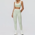 Women's two-piece mint green contrast yoga set with sports bra and high-waist leggings - S / Top And Bottom / Mint Green