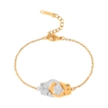 Detail of 18K gold and silver handcuff links on stainless steel bracelet with zircon - Bracelet / Two-Tone Gold & Silver