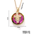Gold stainless steel portrait pendant necklace with rainbow crystal ring and cross detail - Rainbow Ring Style (N00921-125)