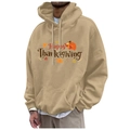 Khaki Thanksgiving hoodie for adults with Happy Thanksgiving turkey print and pouch - S / Khaki Happy Thanksgiving Cartoon (73)