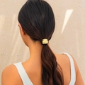 Golden metallic hair ring with vertical stripes texture for a minimalist ponytail look - Gold Striped (0558)