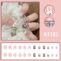 Zelfklevende nagelset met luipaardprint en schattig beerontwerp in nude roze en bruin - A3182 (Lijm Stijl)