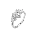 Macro detail of silver adjustable ring with three heart-shaped cubic zirconia stones - Silver Medium Heart