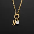 Collier élégant en acier inoxydable plaqué oro avec petite lettre 'y' et cristal brillant - Lettre Y