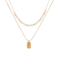 Double-layered gold necklace with colorful beads and rectangular celestial motif pendant - Rectangle