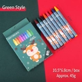 Christmas stationery 8-color crayon set featuring cute reindeer patterns and holiday packaging - Christmas Crayons - Green Box (8 Colors)