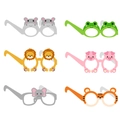Collage of six colorful paper party glasses featuring hippo, lion, and elephant designs - Animal Party Glasses Style B