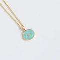 Golden necklace with round light blue enamel crab pendant and tiny gold star detail - Lake Blue Star