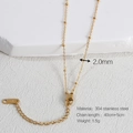 Golden 18K plated stainless steel necklace chain 2mm wide with lobster clasp and tag - Gold Small Bead Station Cable Chain