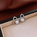 Macro detail of gourd earrings with white pearls and sparkling pavé crystals in a box - 13# Silver Earring Post-Silver White Pearl Gourd Hollow