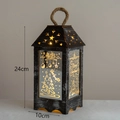 Vintage wooden Christmas lantern with LED warm light and festive reindeer deer patterns - Style 6 Black Tall