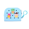 Light blue silicone coin purse with cute cartoon ice cream and cake charms and blue hook - Ice Cream/Cake Decor / Light Blue