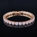 Macro view of rose gold tennis bracelet with brilliant cubic zirconia in four-prong setting - Rose Gold-4mm-19cm
