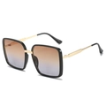 Gafas de sol cuadradas vintage de gran tamaño con montura negra y patillas metálicas doradas - Montura Negra Lentes Té Grises