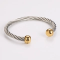 Two-tone silver cable twist bangle with gold spherical terminals in a minimalist style - Gold & Silver (68mm-Style 2)