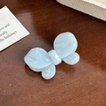 Light blue acetate butterfly hair clip with marble texture and rhinestone accents - Light Blue-4.5cm