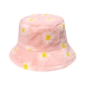 Cappello da pescatore rosa in peluche con motivo a margherite in morbida pelliccia - 58cm / Rosa (B)