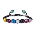 Adjustable rainbow bead bracelet with seven colorful stones on a black woven cord - Black Drawstring Beaded Style (BR18Y0341)