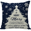 Dark blue linen Christmas pillow case with cream Merry Christmas text patterns - A03