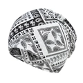 Detail of slouchy beanie featuring black and white paisley and geometric stripe patterns - 55-58cm / Black & White