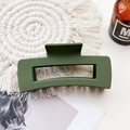 Detail of army green rectangular matte hair claw clip on white woven mat surface - Large Matte Square Claw-Army Green