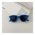 Detailed top view of bright blue round silicone children's sunglasses with dark grey lenses - Royal Blue