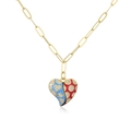 Detail of 18K gold-plated paperclip necklace with red and blue heart pendant - Red and Blue Contrast Geometric Heart