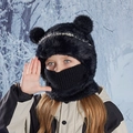 Gorro de invierno negro para niños con orejas de oso y bufanda integrada en la nieve - Negro