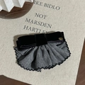 Vintage black velvet bow hair clip with grey pleated lace and gold logo detail - Twist Clip-Grey