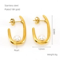 U-shaped 18K gold plated stainless steel pearl earrings measuring 30mm by 12mm - 18K Vacuum Plating / Gold