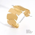 Bracciale rigido largo a forma di C in acciaio inossidabile placcato oro 18K per donna - Stile foglia d'oro (B669-01)