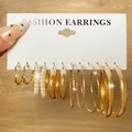 Gold 6 Pairs Set (Pearl/Various Wavy Hoops)(HS739-24)