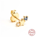 Golden S925 sterling silver star stud earring with blue and clear birthstone gems - Gold-Deep Blue Zirconia Virgo