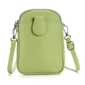 Grass green pebble leather mini crossbody phone bag with adjustable silver strap - Green