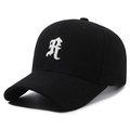 Casquette de baseball en coton noir avec broderie R blanche et visière incurvée - Noir