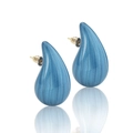 Chubby blue water drop stud earrings with vertical brushed texture and gold finish - Quicksand Blue