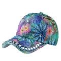 Women's baseball cap with colorful floral print and shiny rhinestone embellishments - One Size Adjustable / Colorful Floral