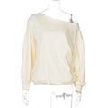 Detailed close-up of beige off-shoulder long-sleeve crop top with elasticated hem design - S / Off White
