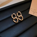 Luxurious gold double oval link earrings displayed elegantly on a black jewelry tray - Gold Chain (11# Silver Needle - Gold - Chain (Real Gold Plated))