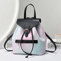 Zaino da donna in pelle PU con sfumatura rosa e blu e motivi floreali e stelle - Nero